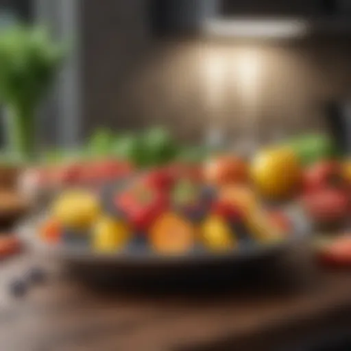 Fresh fruits and vegetables arranged beautifully on a table