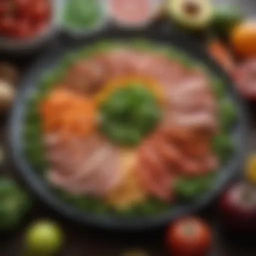 A vibrant plate filled with colorful nutrient-rich foods promoting muscle growth