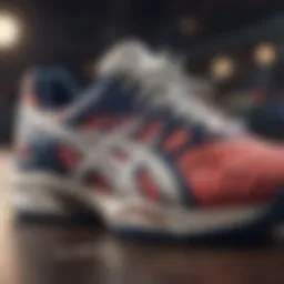 Close-up of Asics tennis shoes designed for flat feet