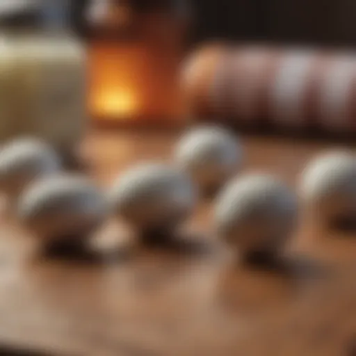 Close-up of probiotic capsules on a wooden surface