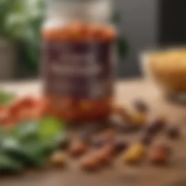 Integration of Multivitamins in Diet A serene environment showcasing a balanced meal with multivitamins on the side.