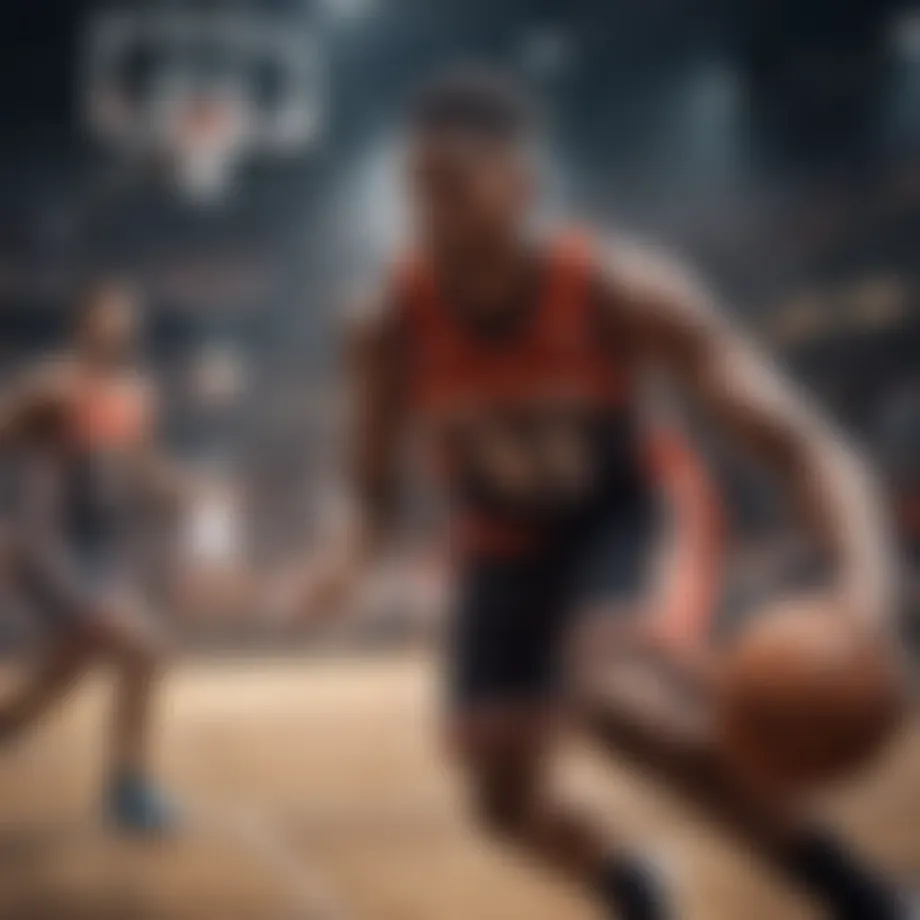 Energetic basketball players on the court