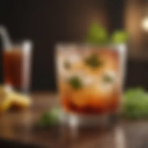 Refreshing low-calorie cocktail garnished with fresh herbs