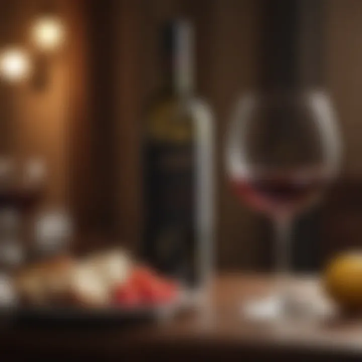 Elegant glass of wine with a light meal on a table