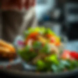 A vibrant and colorful salad with various fresh vegetables and protein