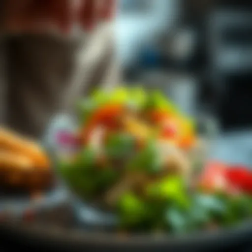 A vibrant and colorful salad with various fresh vegetables and protein