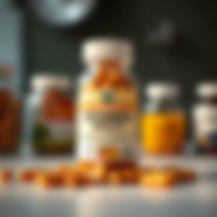 An open bottle of multivitamins with a soft light highlighting the label