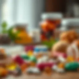 A colorful assortment of vitamins and minerals arranged aesthetically on a table