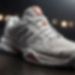 Close-up of New Balance tennis shoe highlighting ergonomic design