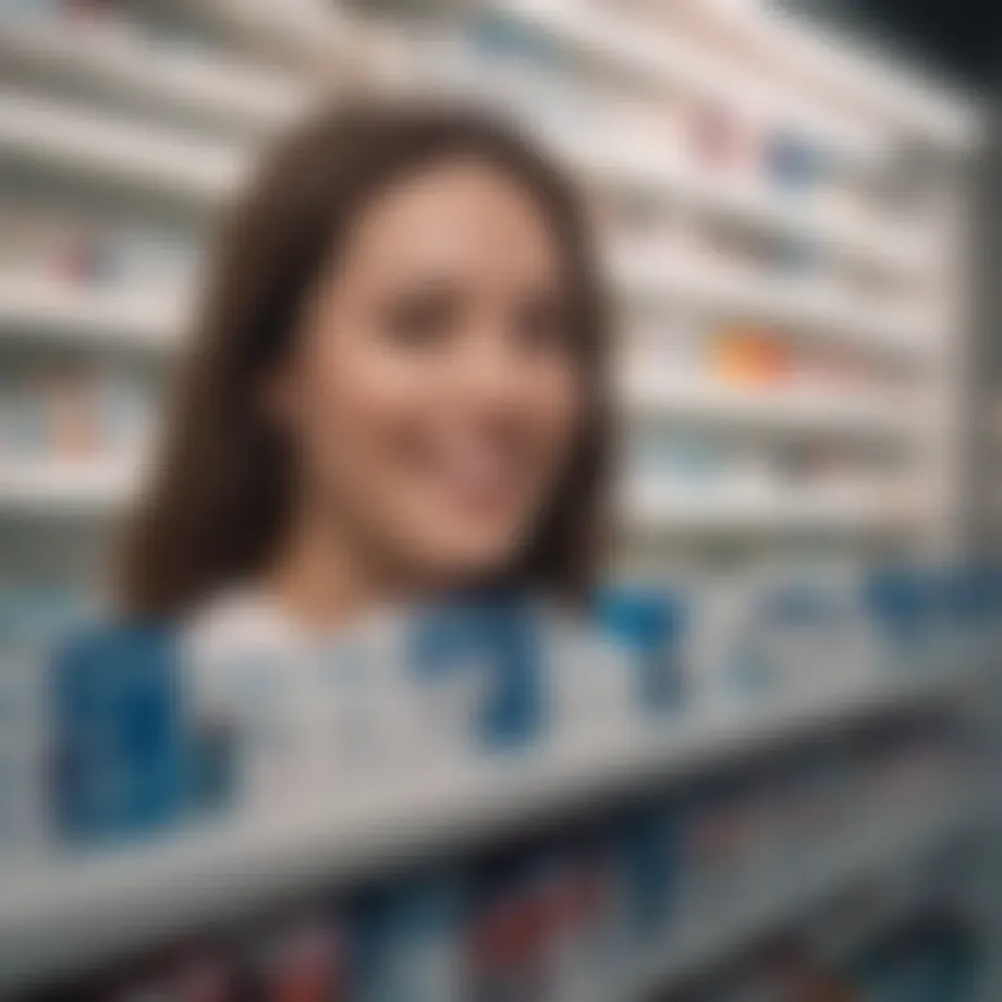 Display of popular OTC teeth whitening products on a shelf