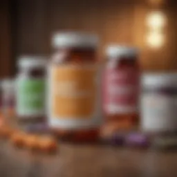 Variety of probiotic capsules and supplements on a wooden surface