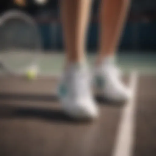 Comfortable tennis shoes on a court surface
