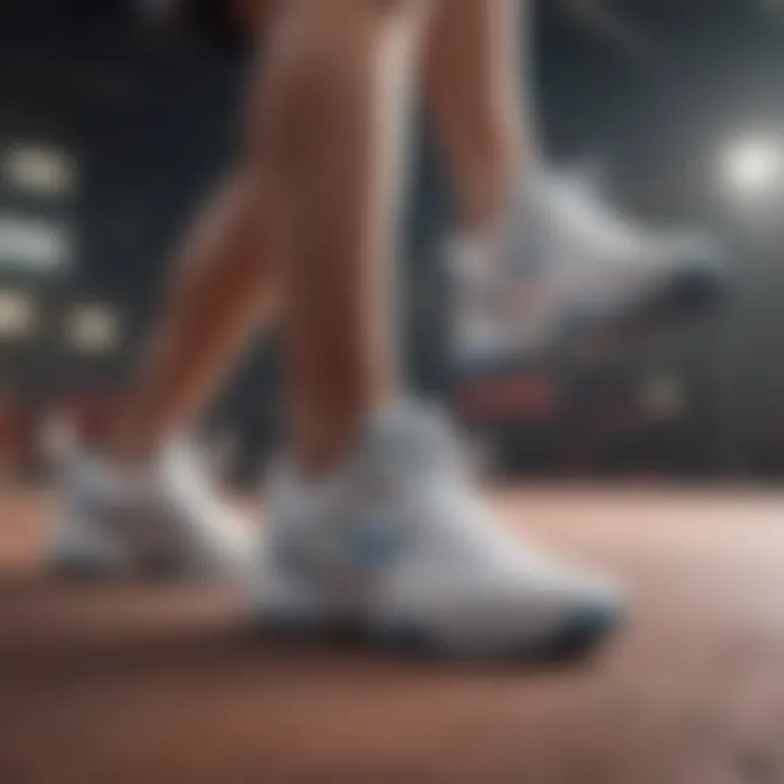 Player in action wearing supportive tennis shoes
