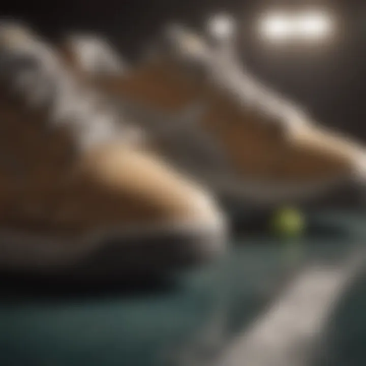 Close-up of tennis shoes showcasing stability design
