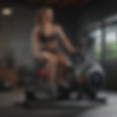 Demonstrating workout routine on Bowflex Xceed