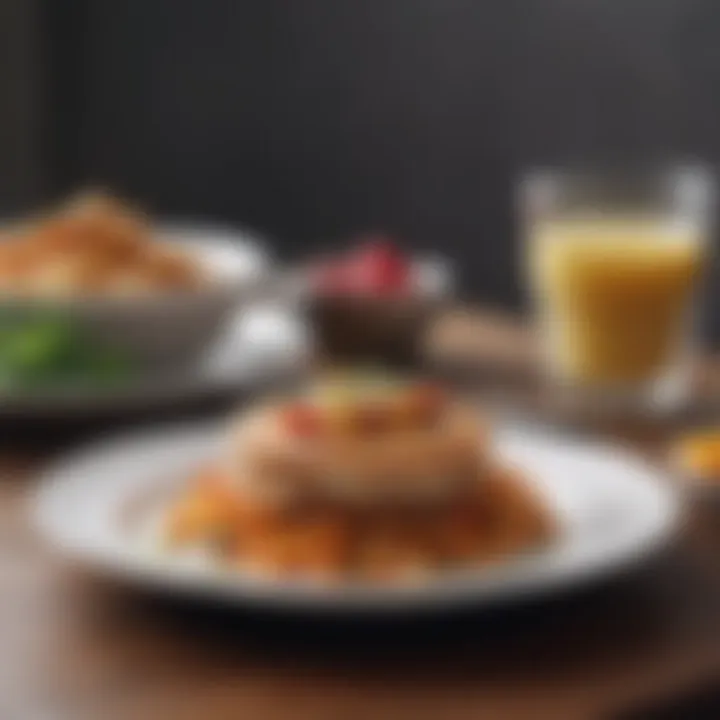 Visual representation of a balanced meal with calorie considerations.