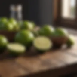 Fresh limes on a wooden table