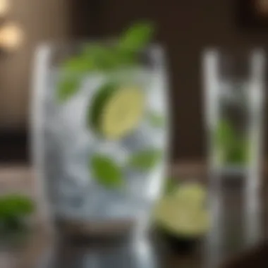 A glass of lime-infused water with mint leaves