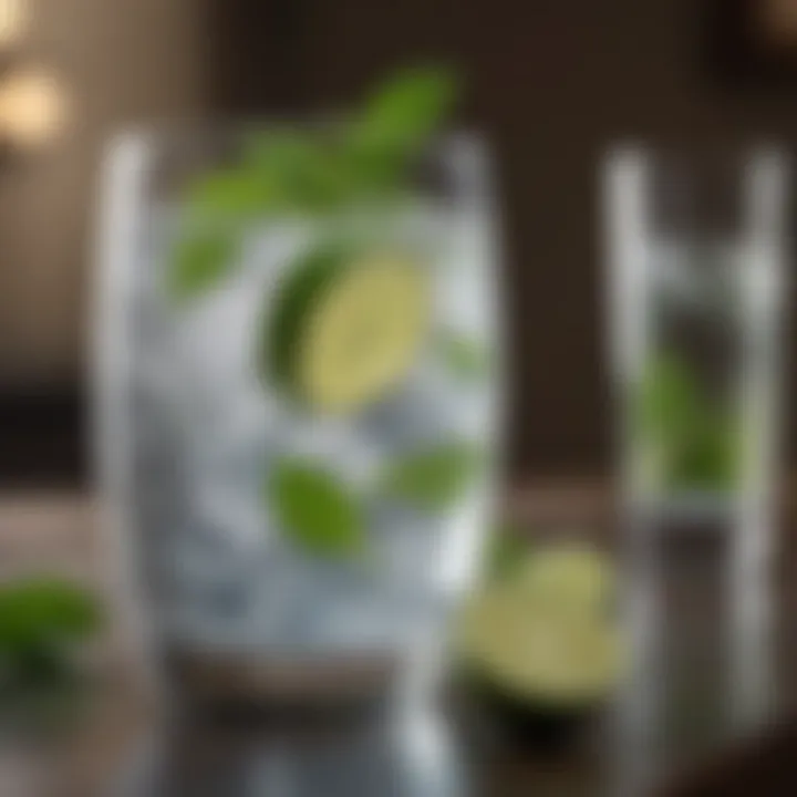 A glass of lime-infused water with mint leaves