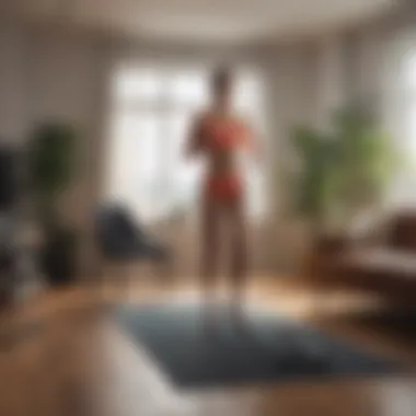 Person executing a dynamic workout routine using a living room space