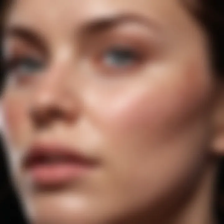 Close-up of skin with acne and inflammation, highlighting dermatological concerns