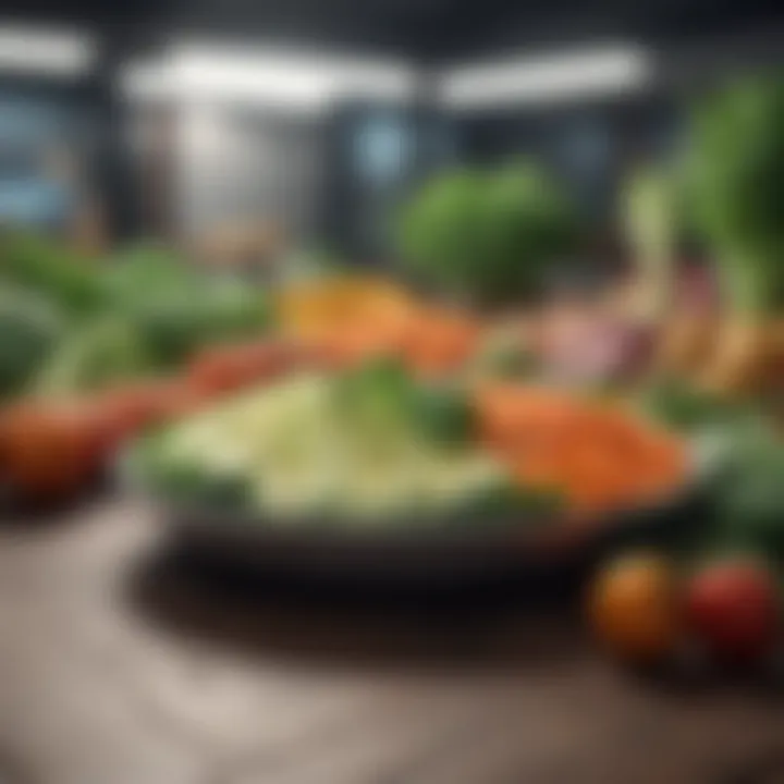 Fresh vegetables and fruits arranged aesthetically