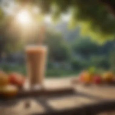 Enjoying a fat-free smoothie in nature A scenic outdoor setting with a refreshing smoothie on a table