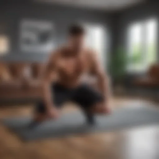 Dynamic bodyweight exercises in a spacious living room