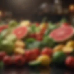 Fresh fruits and vegetables arranged beautifully