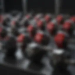 A diverse range of dumbbells arranged neatly on a rack