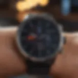 A smartwatch displaying cycling performance metrics