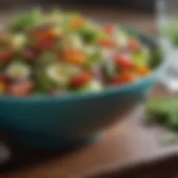 A colorful bowl of fresh salad with various vegetables and a light dressing.
