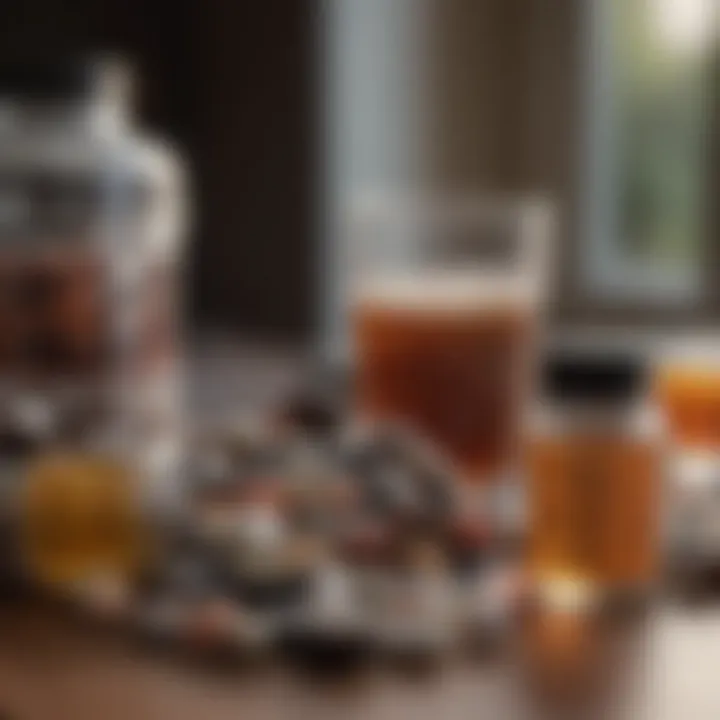 A variety of supplements displayed on a table.