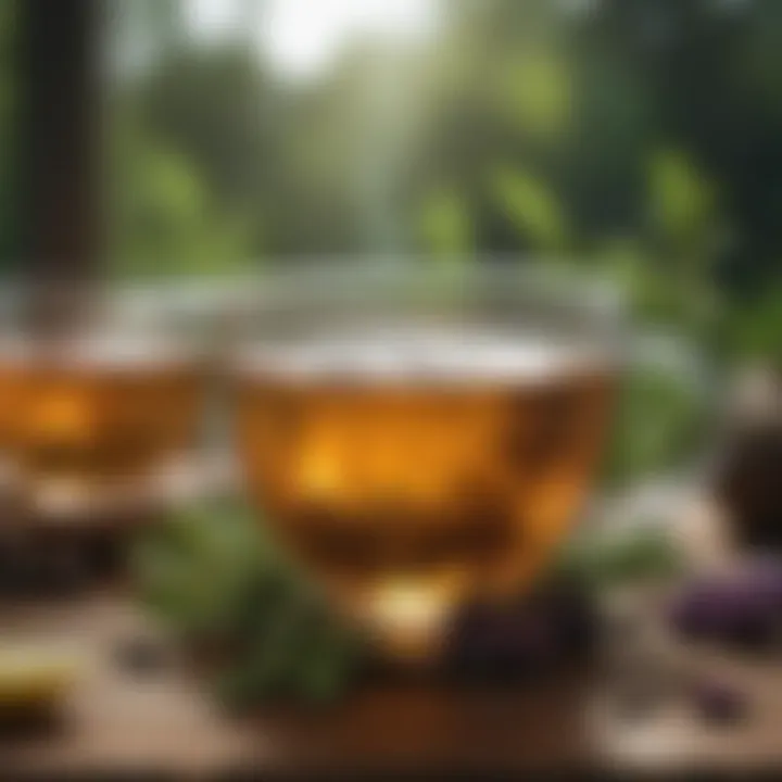 A close-up of calming herbal tea with fresh ingredients