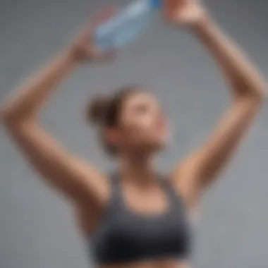Overhead Extensions with Household Items An athlete practicing overhead extensions using a water bottle as a makeshift weight.
