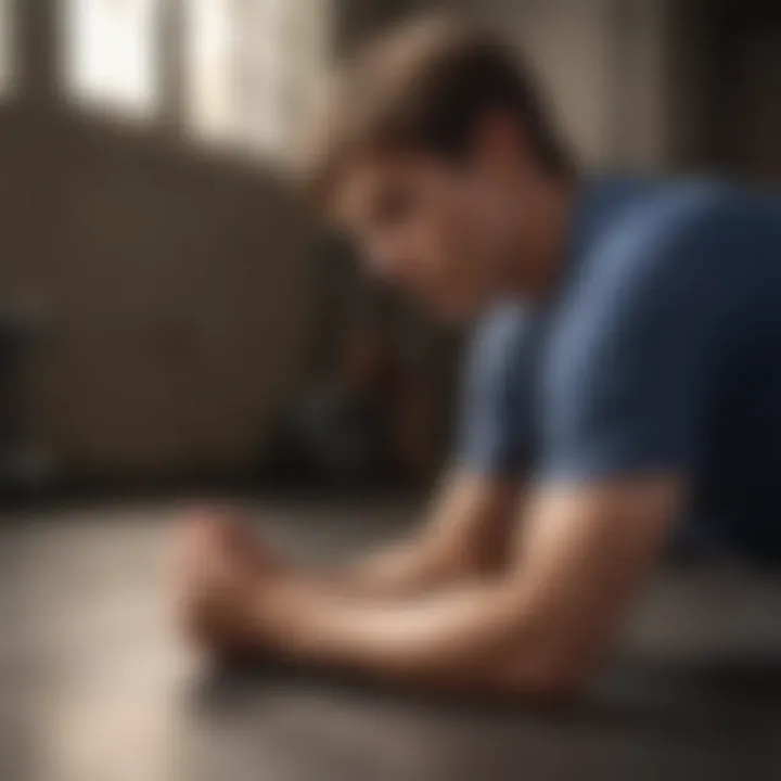 Teenage boy stretching after a workout