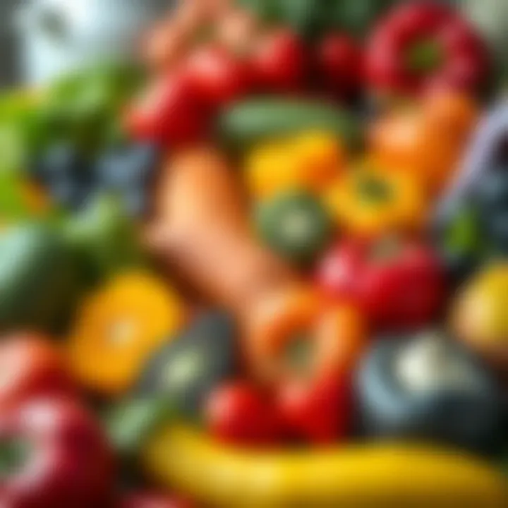 A vibrant assortment of fruits and vegetables representing essential vitamins.