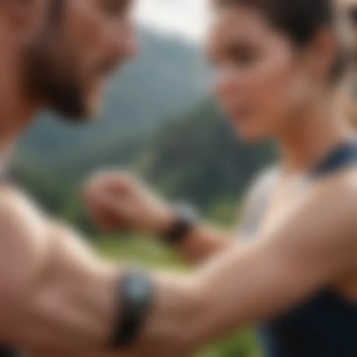 A user engaging in outdoor exercise while wearing a fitness tracker