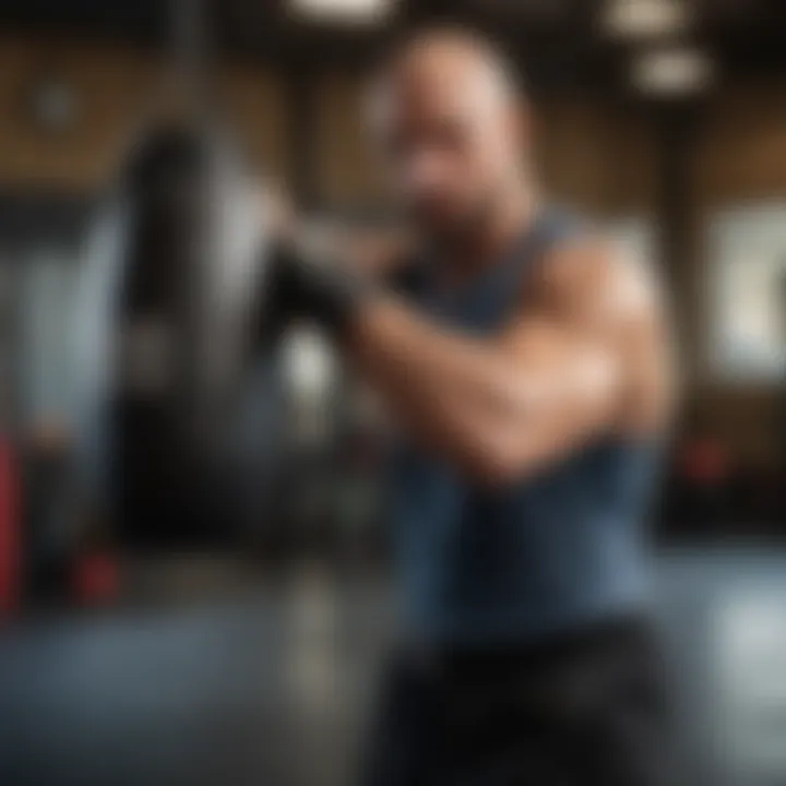 An individual practicing techniques with a punch bag in a training session