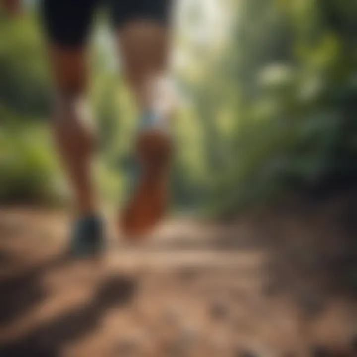 Athlete showcasing Brooks running shoes while in action on a scenic running trail