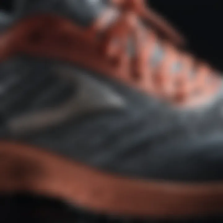 Close-up view of the unique design elements of Brooks running shoes highlighting texture and branding