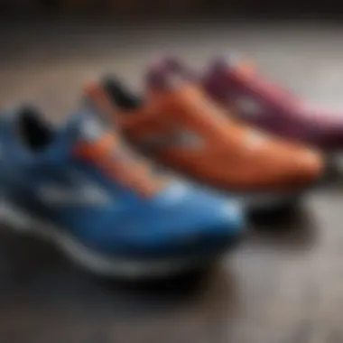 A group of Brooks running shoes arranged in a way that highlights their versatility and style