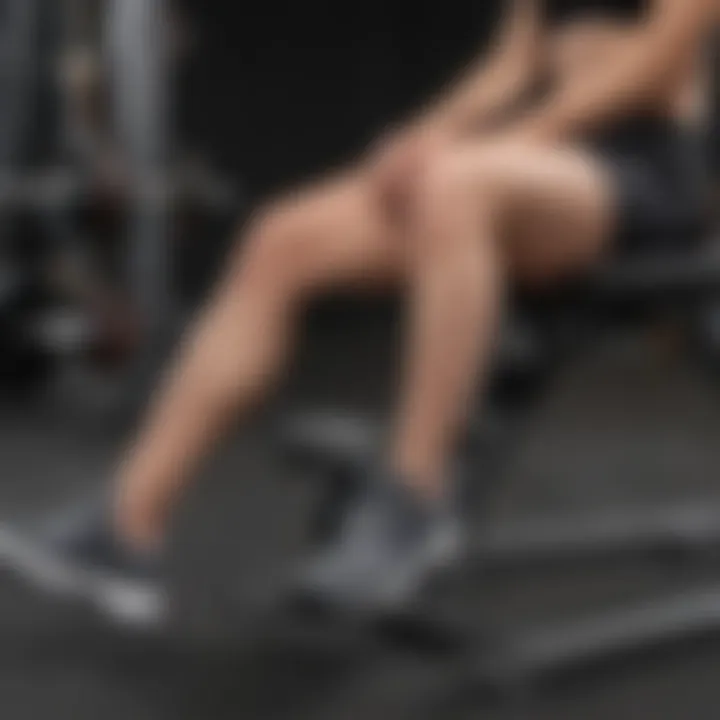 Individual performing seated leg extensions to strengthen quads