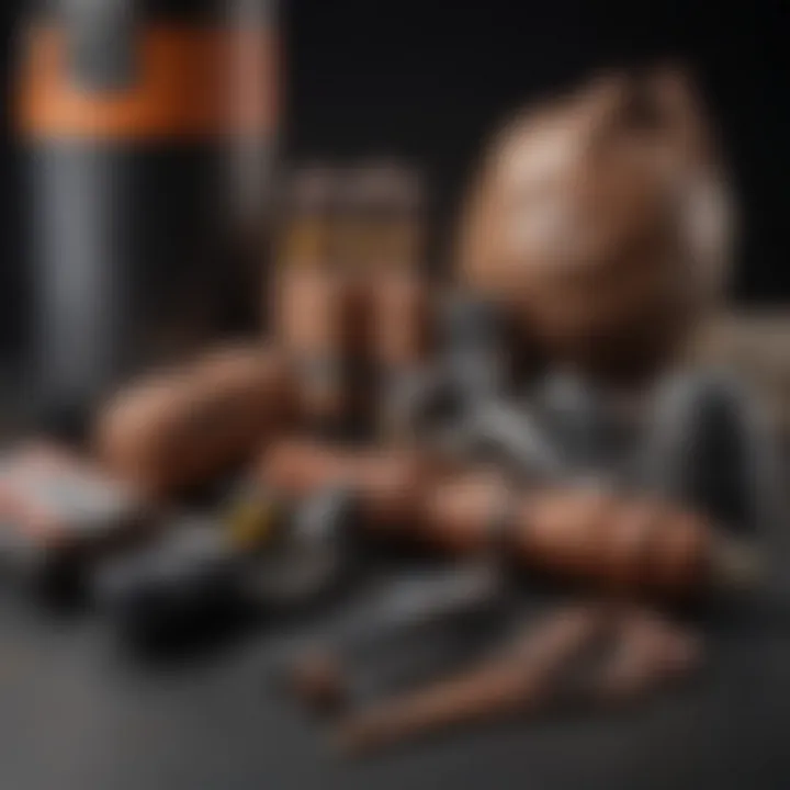 Close-up of maintenance tools and accessories for the upkeep of a punch bag, emphasizing care and customization.