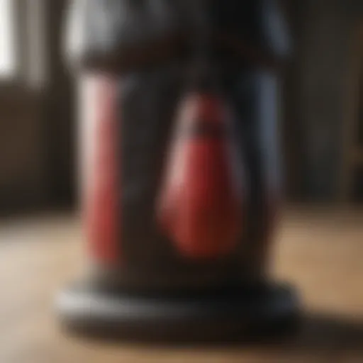 A detailed view of a high-quality free-standing punch bag showcasing its sturdy base and striking surface.