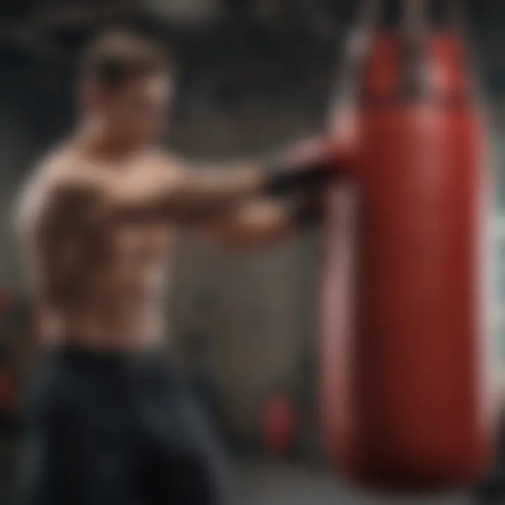 An athletic individual demonstrating various striking techniques on a punch bag, highlighting versatility in training.