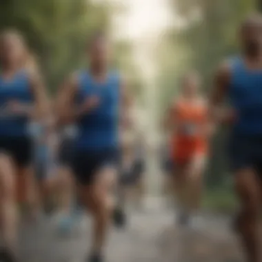 Community of Runners Leveraging Digital Tools A group of runners using different apps to monitor their performance