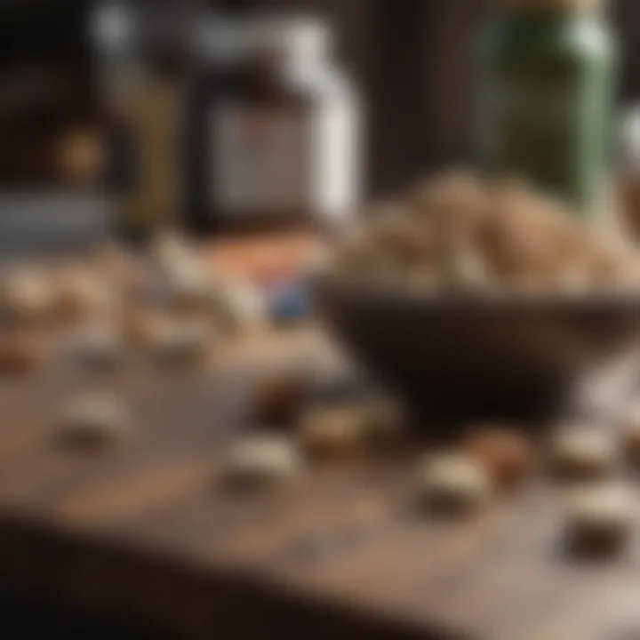 Close-up of supplement ingredients on a table
