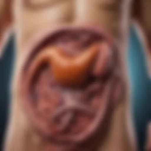 Illustration depicting the digestive system highlighting the pancreas