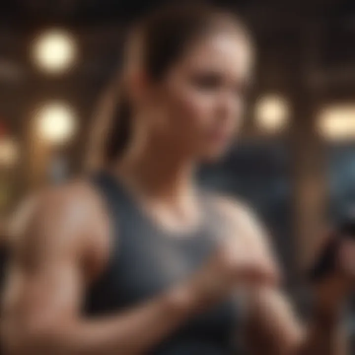 A person engaged in exercise while listening to a podcast on their device